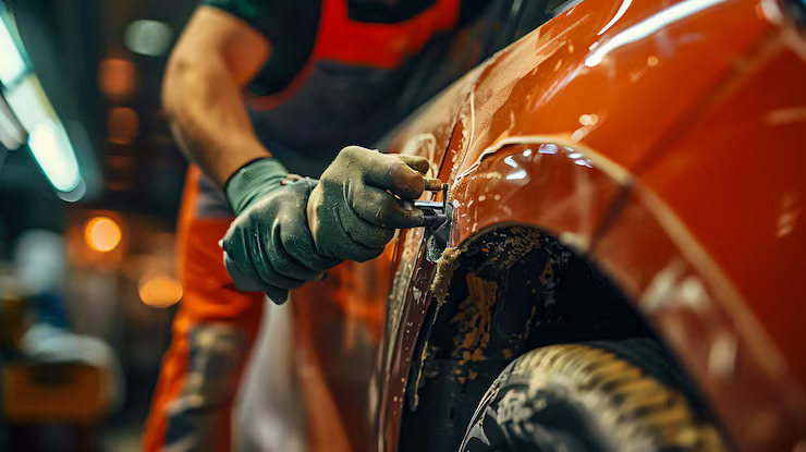 Detalhe de carro em oficina automotiva